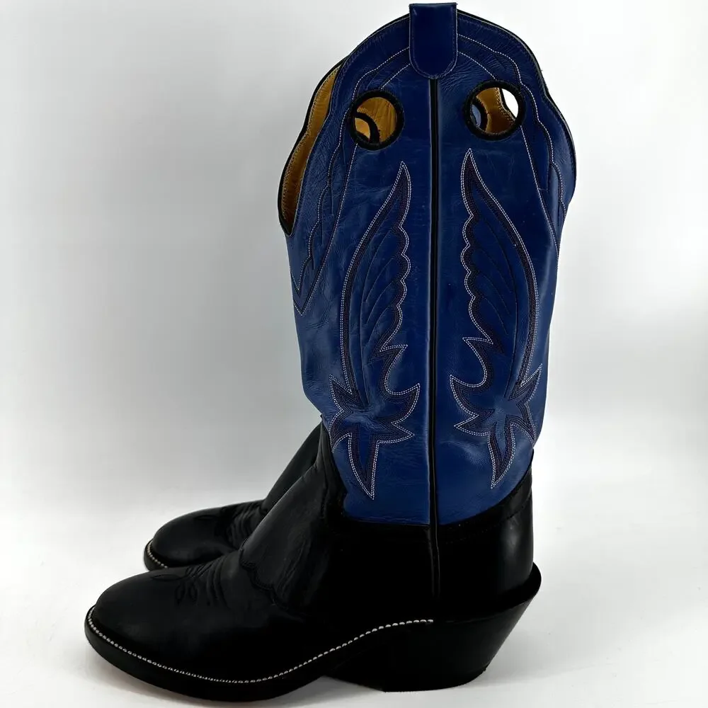 Honcho Buckaroo Cowboy Boots Leather USA Heeled Colorblock Blue Black 10D